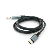 Кабель VEGGIEG V-A624 TypeC => 3.5mm (папа), GOLD Jack, круглый, Gray, 1м, Пакет