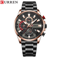Чоловічий годинник Curren 8415 Black-Gold з хронографом та металевим браслетом