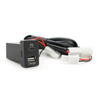 АЗУ врезное 38W-L01T03-Fuse, PD+QC, Type-C: 20W, USB: 18W, комплект проводов под пайку с предохронителем, 33x22х58mm, Black