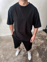 Чорний однотонний чоловічий літній спортивний костюм-двійка