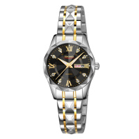 Жіночий класичний годинник Skmei 9370TGDBK Gold-Black з металевим браслетом та календарем
