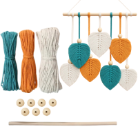 Набор макраме для ручного вязания гобелена настенного декора «Листья» 37х30см,для рукоделия бирюзово-оранжевый