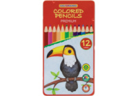 Олівці кольорові «Premium», 12 кольорів, тригранні, в металевій коробці