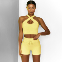 Комплект для фитнеса топ и велосипедки Рубчик 9628 M желтый