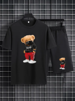 Чоловічий трендовий чорний літній спортивний костюм-двійка з яскравим дизайном