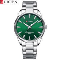 Чоловічий годинник Curren 8425 Silver-Green з мінеральним склом та сталевим корпусом