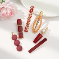 Набор заколок для волос 6 шт для женщин,бижутерия золотистые зажим заколки для причесок с стразами и жемчугом женские,красный