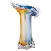 Декоративная стеклянная ваза для цветов 29 см фигурная ваза 500 мл Желто-синяя HP-9-4