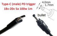 Кабель-переходник триггер PD 18-20v Type-C (max 5a, 100w) на 4.0x1.7mm (bullet) 1m з USB Type-C (male) Power Delivery PD тригер (A class) 1 день гар.