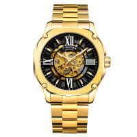 Чоловічий механічний годинник Winner 8184 Gold-Black Steel з автопідзаводом та сталевим браслетом