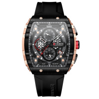 Чоловічий наручний годинник Curren 8442 Gold-Black з хронографом та силіконовим ремінцем