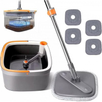 Швабра с бесконтактным отжимом и квадратным ведром 5,8 л, Серая / Швабра с самоотжимом для мытья полов