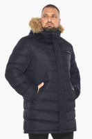 Куртка мужская зимняя удлинённая с опушкой на съёмном капюшоне - 49718 Braggart чёрно-синий цвет