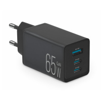 Мережевий зарядний пристрій Brevia ePowerGaN PD65W 2xUSB-C+USB-A чорний