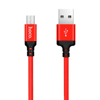 Кабель HOCO X14 USB to Micro 2,4A, 1m, nylon, aluminum connectors Black-red (6957531062851)