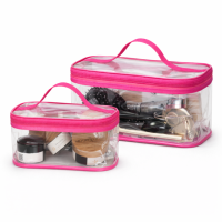 Комплект 2 шт прозрачных косметичек ORGANIZE (розовый)