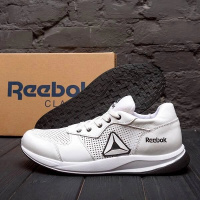 Мужские кожаные летние кроссовки Reebok R-03 белые перфорация