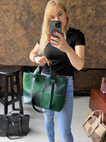 Зелена — велика, стильна та елегантна сумка на блискавці зі вставками з натуральної замші (0495-1)