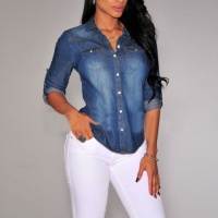 Джинсовая рубашка, джинсовая рубашка с длинным рукавом, женская джинсовая рубашка, жіноча джинсова рубашка