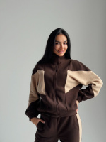 Спортивний флісовий костюм «Connect» | Норма і батал | Розпродаж моделі| Шоколадний + бежевий, 46-48