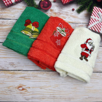 Набор махровых кухонных полотенец Турция Nilteks Новый год Санта Дед мороз молочный 13812 30х50 см 3 шт