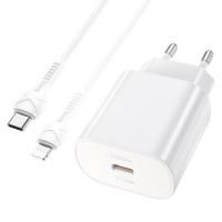 Мережевий зарядний пристрій з кабелем HOCO N22 Jetta PD25W charger set (Type-C to iP)(EU) White (6931474760074)
