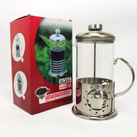 Френч-пресс заварник металлический корпус UNIQUE UN-1152 600 мл, Стеклянный заварочный чайник для чая