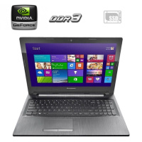 Ноутбук Б-класс Lenovo G50-30 / 15.6« (1366x768) TN / Intel Celeron N2840 (2 ядра по 2.16 - 2.58 GHz) / 4 GB DDR3 / 256 GB SSD / nVidia GeForce...