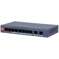 8-портовый управляемый PoE коммутатор DH-CS4010-8ET2GT-110 с 8 портами POE 100Мбит + 2 порта UP-Link 1000Мбит,185x104x27 мм