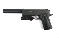 Страйкбольный пистолет Galaxy G.25A (Colt 1911 Rail) с ЛЦУ и глушителем  черный (G25A)