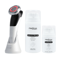 Набір Мікрострумовий RF Lifting Масажер для обличчя Skin Lifting 7.0 White + Струмопровідний гель + Заспокійлива маска для обличчя MEDICA+ (Japan)