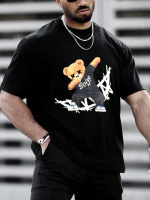 Чоловіча чорна трендова оверсайз футболка з яскравим принтом