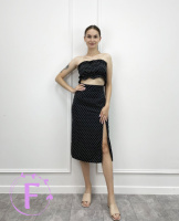 Літній жіночий топ з рюшами «Ruffie» | Розпродаж моделі 42, Чорний, У горошок