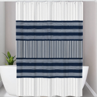 Шторка для ванной и душа 180x180 см водостойкая, шторка для ванной комнаты с кольцами и крючками, бело-синяя в полоску