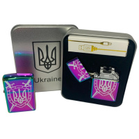 Дуговая электроимпульсная USB зажигалка Украина металлическая коробка HL-446. Цвет: хамелеон