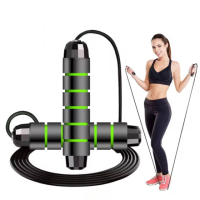 Скакалка,гимнастическая,скоростная для кроссфита с подшибниками,стальной трос длина 3 м, зелёная