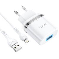 Сетевое зарядное устройство Hoco N1 USB белое + кабель USB to Lightning