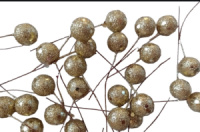 Ягодка глиттерная на веточке / цвет золото / 15 мм