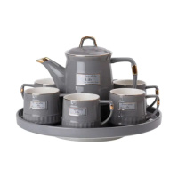 Чайный набор на 6 персон (с заварочным чайником и фарфоровой подставкой), серый HP-15-5
