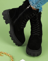Жіночі зимові чорні черевики з еко-замші