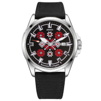 Чоловічий механічний годинник Awarder 040 Embroidery Silver-Red Black Automatic з сапфіровим склом та 10ATM