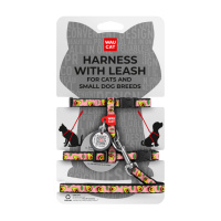 Шлея з повідцем для котів та дрібних порід собак WAUDOG Nylon з QR паспортом, малюнок «Авокадо на рожевому», пластиковий фастекс, XS, Ш 10 мм, В...