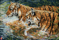 Схема для вышивки А2 «Пара тигров на мелководье»