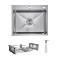 Комплект Lidz Handmade H6050H Мийка для кухні інтегрована Decor Honeycomb у комплекті з дозатором + Lidz K01G Корзина для кухонної мийки