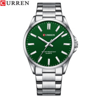 Чоловічий класичний годинник Curren 9090 Silver-Green зі сталевим браслетом та зеленим циферблатом