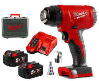 Термоповітродувка акумуляторна MILWAUKEE, M18 BHG-502C (зарядний пристрій M12-18 FC, 2 акумулятори М18 В5 5Аг, аксесуари, кейс)