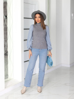 Жіноча елегантна кофта гольф у рубчик «Dazy» | Норма та батал Сірий, 50-52