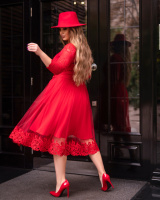 Коктейльна Сукня Гіпюр Сітка 20194 Червона