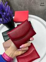 Натуральна шкіра. Бордо - на магніті  - жіночий, стильний, мініатюрний гаманець преміум якості - 12х9 см - у коробці (1410)