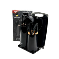 Большой кухонный набор Haus Roland HR630-1, 19 предметов с доской и ножницами. Чёрный (HR630-1)